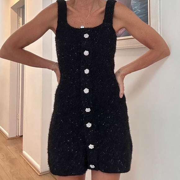 Zara Tweed Mini Dress Eyelash Metallic Knit Jewel Button Blogger favorite - Picture 1 of 14